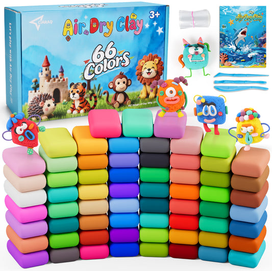 CiaraQ Air Dry Clay 66 Colors, Kids Toys Modeling Clay Kit, Soft and Non-Sticky, Art and Crafts for Boys & Girls 3-12 Years Old