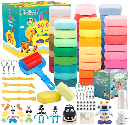 Modeling Clay Kit - 50 Colors Air Dry Ultra Light Clay, Safe & Non-Toxic DIY Magic Clay with Tools, Project Booklet, Accessories, Great Gift for Kids.