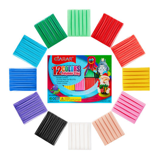 CiaraQ Small Modeling Clay Set, 12 Colors Safe & Non-Toxic Oven Bake Polymer Clay Starter Kit for Kids/Beginners