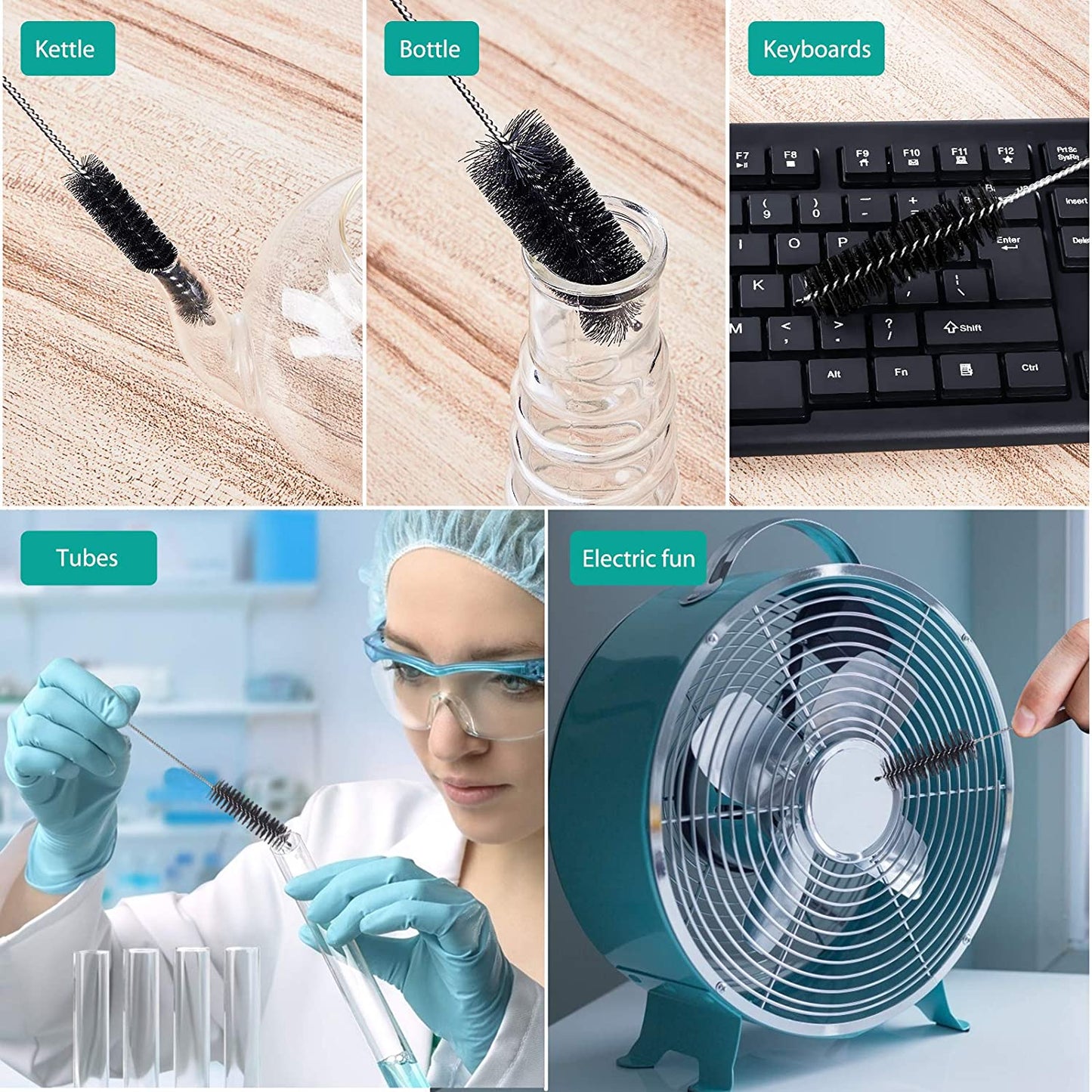 Bottle Cleaning Brushes, 8 Inch Nylon Tube Brush Set, Cleaner for Narrow Neck Bottles Cups with Hook, Set of 10pcs