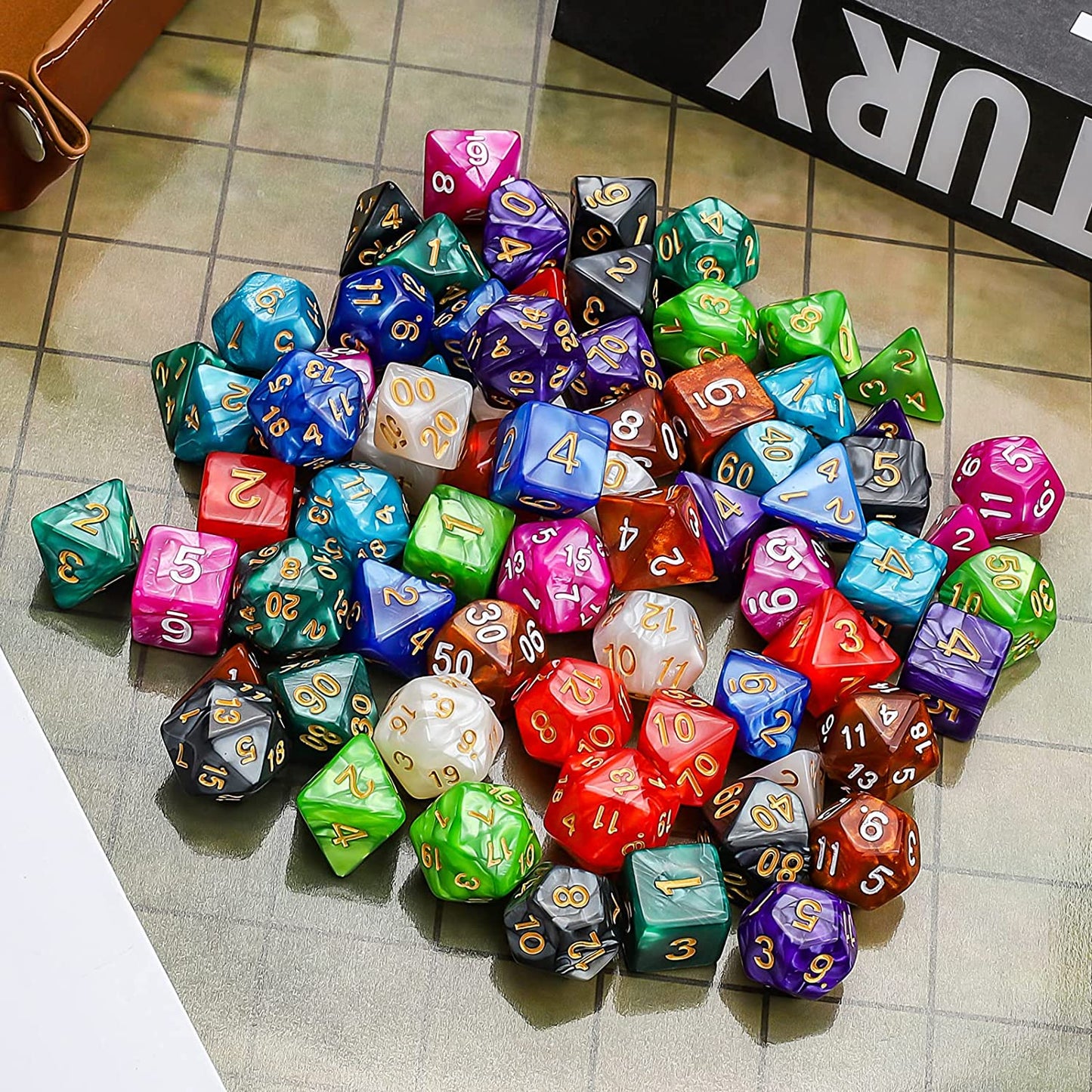 CiaraQ Polyhedral Dice Set with a Big Black Drawstring Pouch, 10 Complete Dice Sets(70 Pieces) of D4 D6 D8 D10 D% D12 D20 Compatible with Dungeons and Dragons DND RPG MTG Table Games