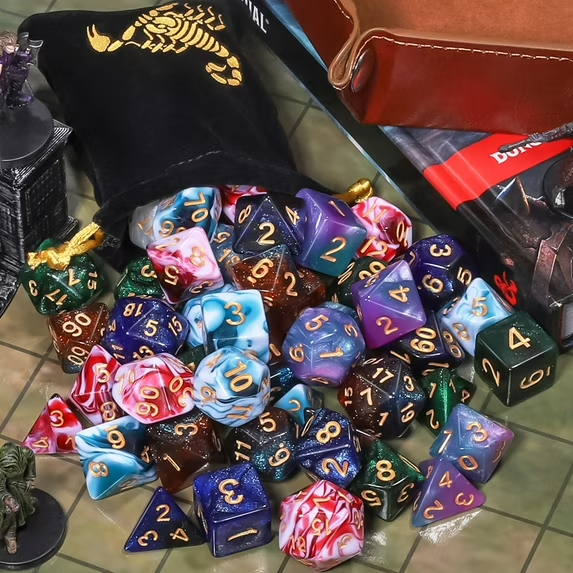 CiaraQ DND Dice Set - 42 Pcs polyhedral dice Set with 6 Colorful Bag and PU Leather Velvet Tray for Dungeons Dragons D&D RPG MTG Table Games