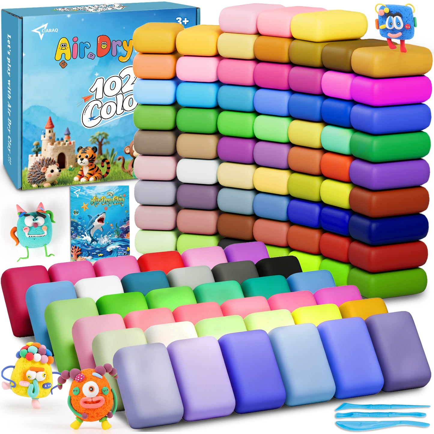 CiaraQ Air Dry Clay 102 Colors, Kids Toys Modeling Clay Kit, Soft and Non-Sticky, Art and Crafts for Boys & Girls 3-12 Years Old