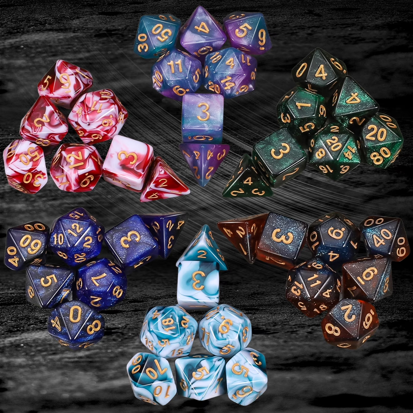 CiaraQ DND Dice Set - 42 Pcs polyhedral dice Set with 6 Colorful Bag and PU Leather Velvet Tray for Dungeons Dragons D&D RPG MTG Table Games