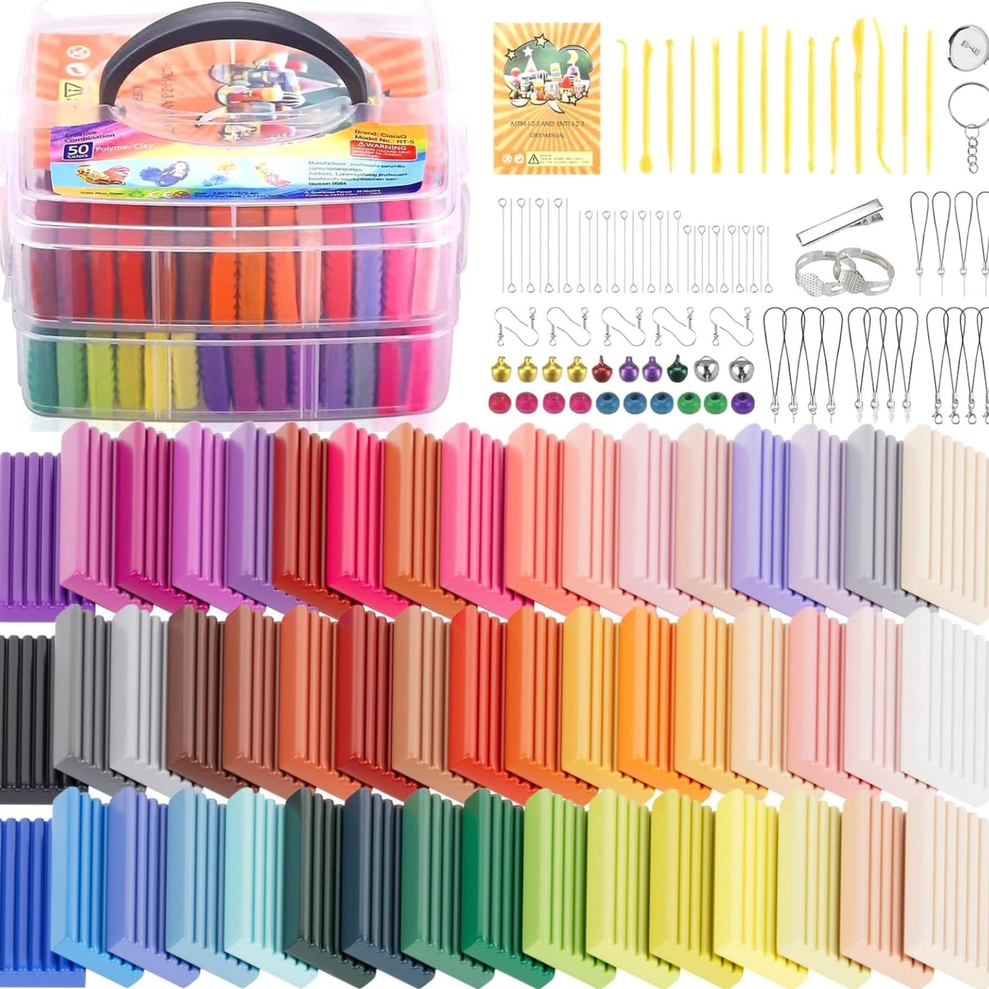 CiaraQ Polymer Clay Starter kit, Oven Bake Modeling Clay with Sculpting Tools, 50 Colors, 2.8 lb