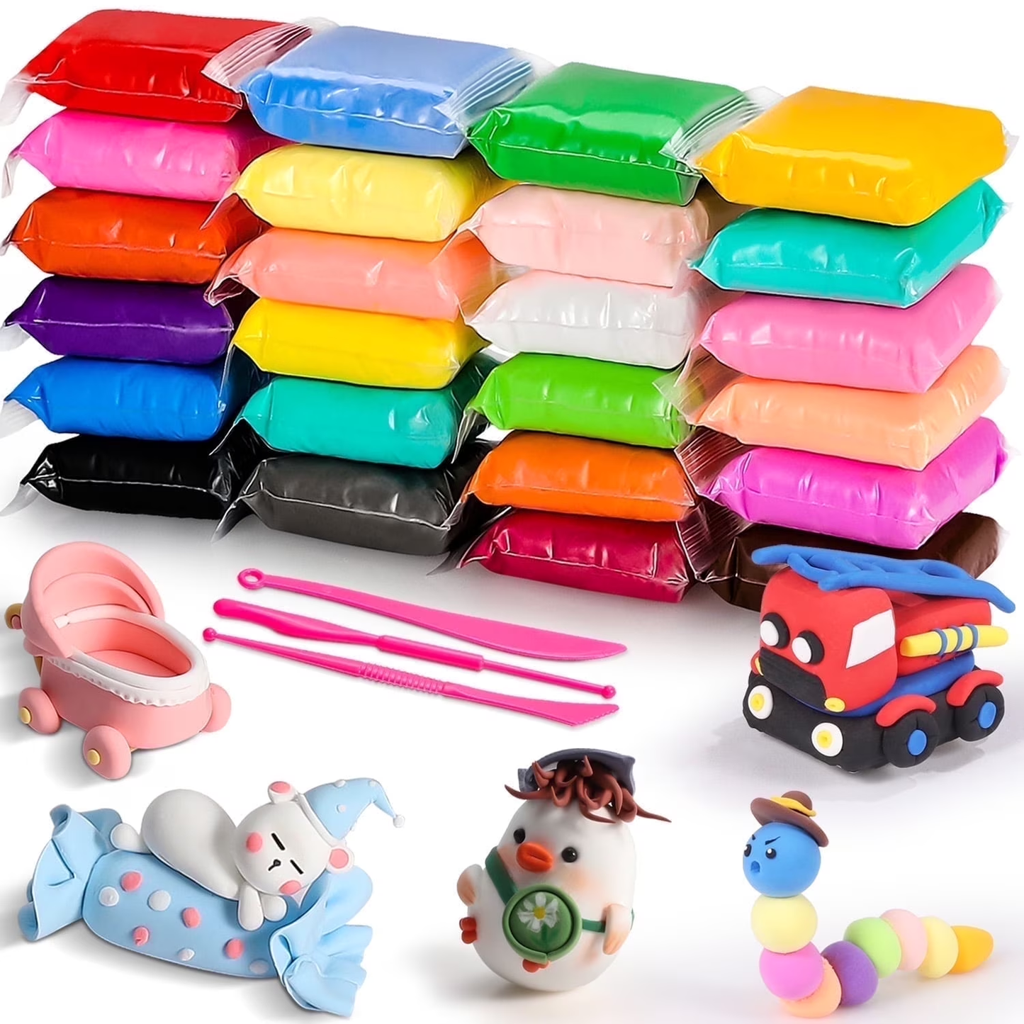 CiaraQ Air Dry Ultra Light Modeling Clay Kit - 24 Colors, Best Gift for Boys & Girls Age 3-12 Year Old, DIY Molding Kids, with Sculpting Tools