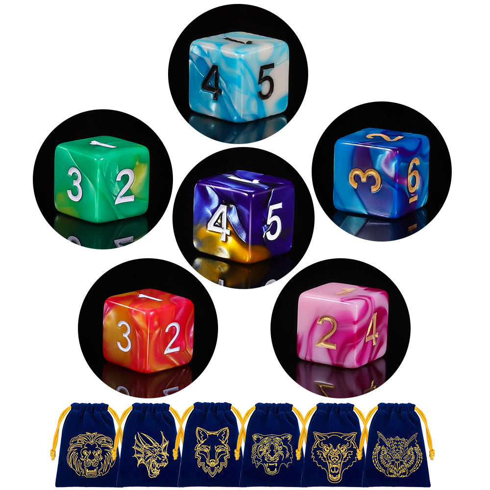 CiaraQ DND Dice Sets - 6 X 7 Polyhedral Dice (42pcs) with 6 Blue Drawstring Bags for Dungeons and Dragons, RPG, MTG,Role Playing Table Game