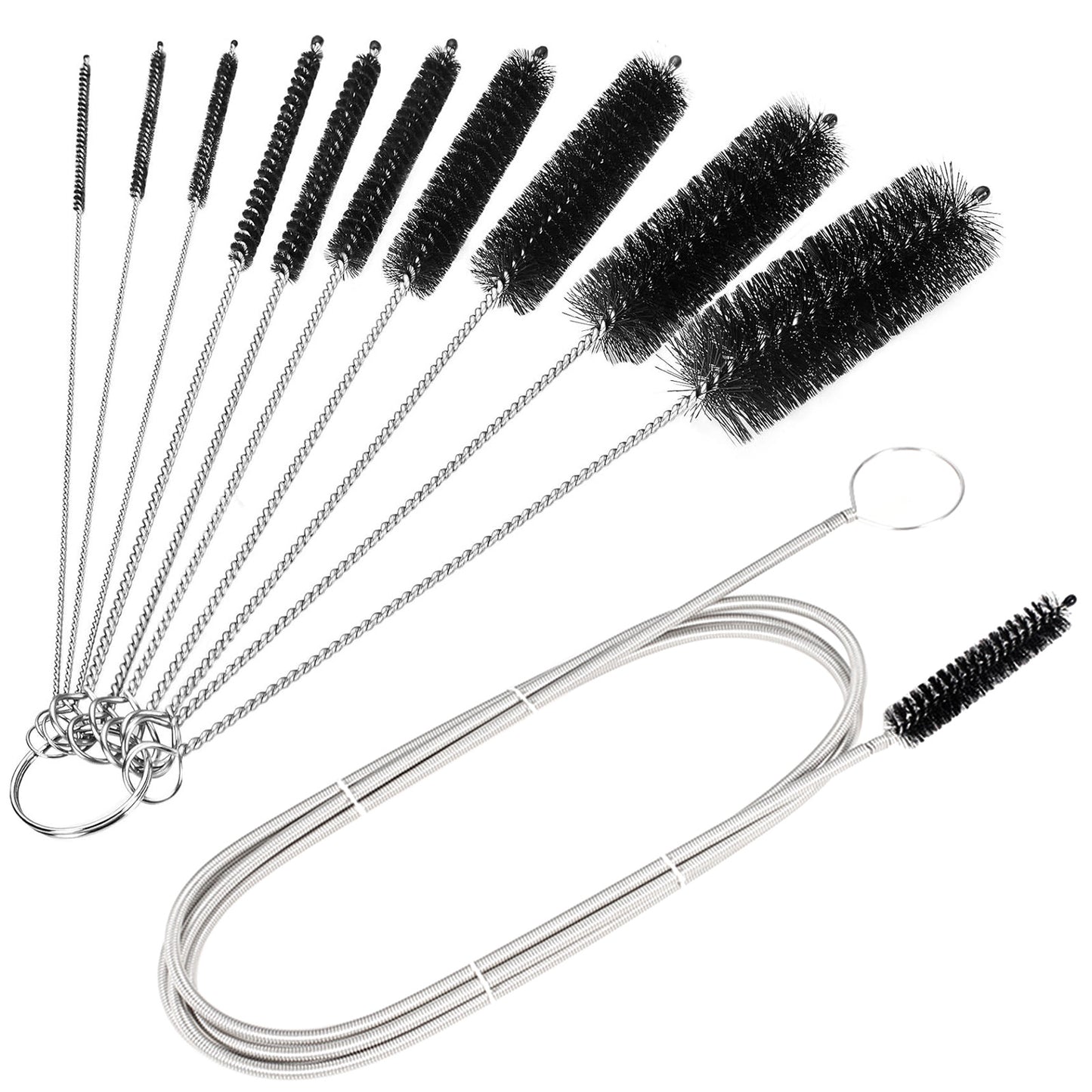 CiaraQ Flexible Long Drain Brush 60 inch and 8Inch Nylon Long CPAP Tube Cleaning Brush,Pipe Cleaners Brush for Home Kitchen Sink Plumbing,Set of 11pcs, Black