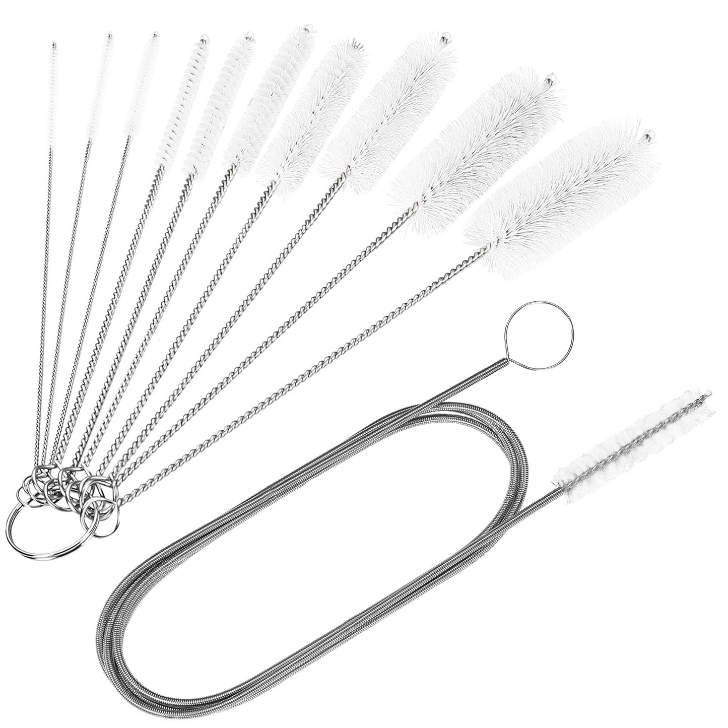 CiaraQ Flexible Long Drain Brush 60 inch and 8Inch Nylon Long CPAP Tube Cleaning Brush,Pipe Cleaners Brush for Home Kitchen Sink Plumbing,Set of 11pcs, White