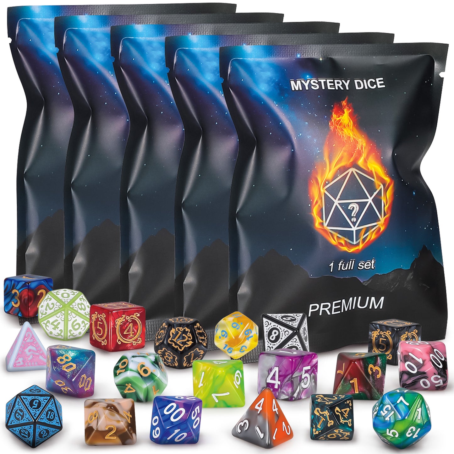 CiaraQ Polyhedral Dice - 48PCS Mystery Dice Set, Various Styles, Random DND Dice Patterns & Dice Bag, 6 Mystery Bags, D&D Gifts for Dungeons and Dragons, RPG, MTG,Role Playing Table Game