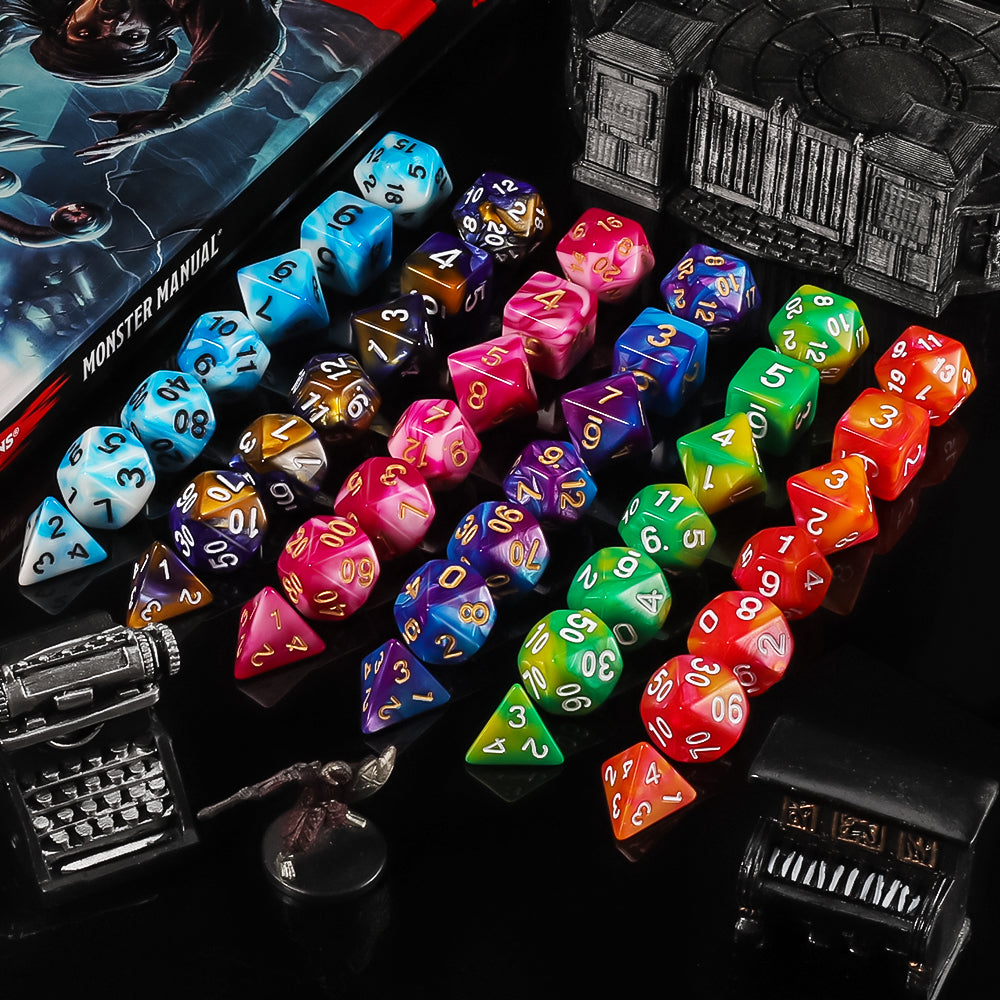 CiaraQ DND Dice Sets - 6 X 7 Polyhedral Dice (42pcs) with 6 Blue Drawstring Bags for Dungeons and Dragons, RPG, MTG,Role Playing Table Game