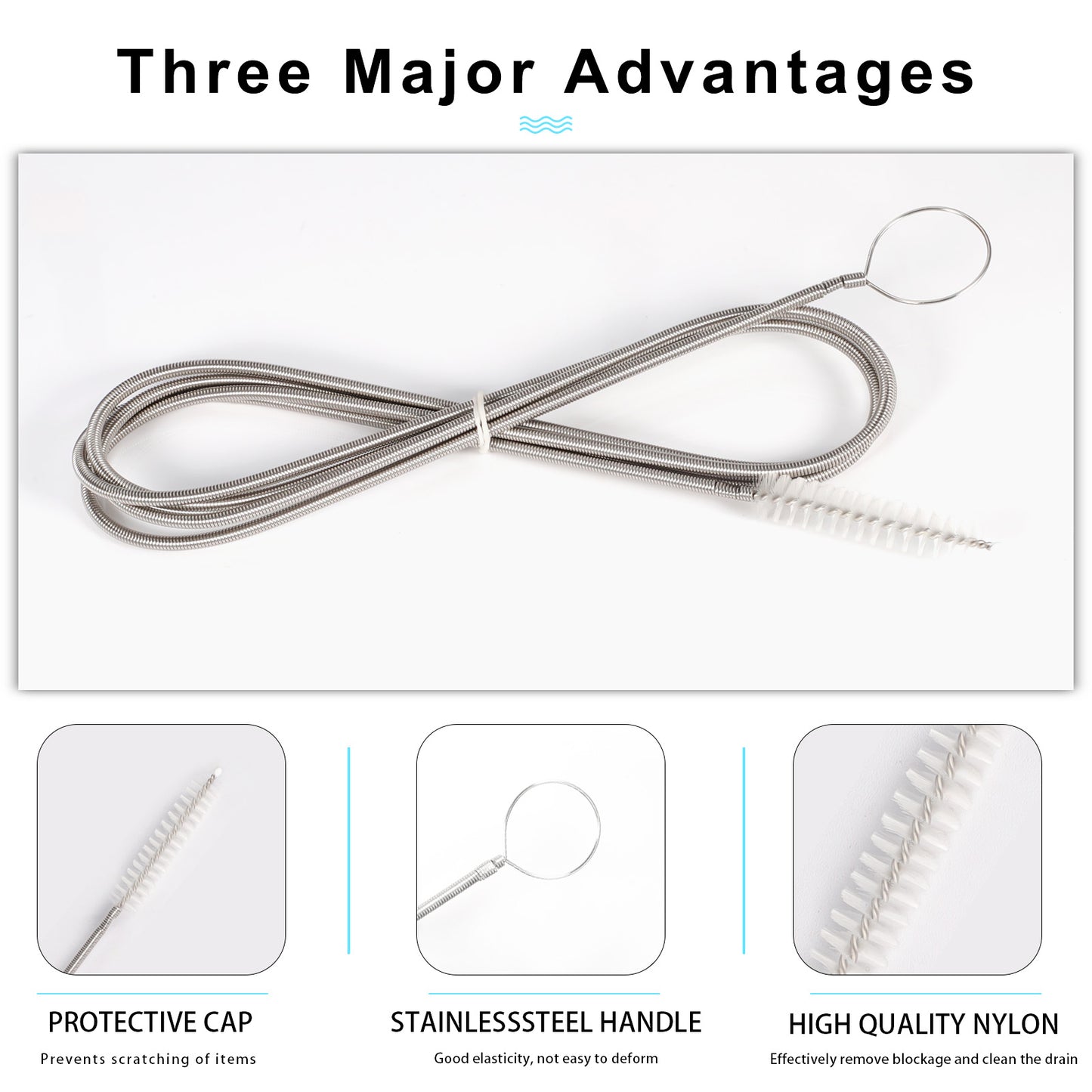 CiaraQ Flexible Long Drain Brush 60 inch and 8Inch Nylon Long CPAP Tube Cleaning Brush,Pipe Cleaners Brush for Home Kitchen Sink Plumbing,Set of 11pcs, White