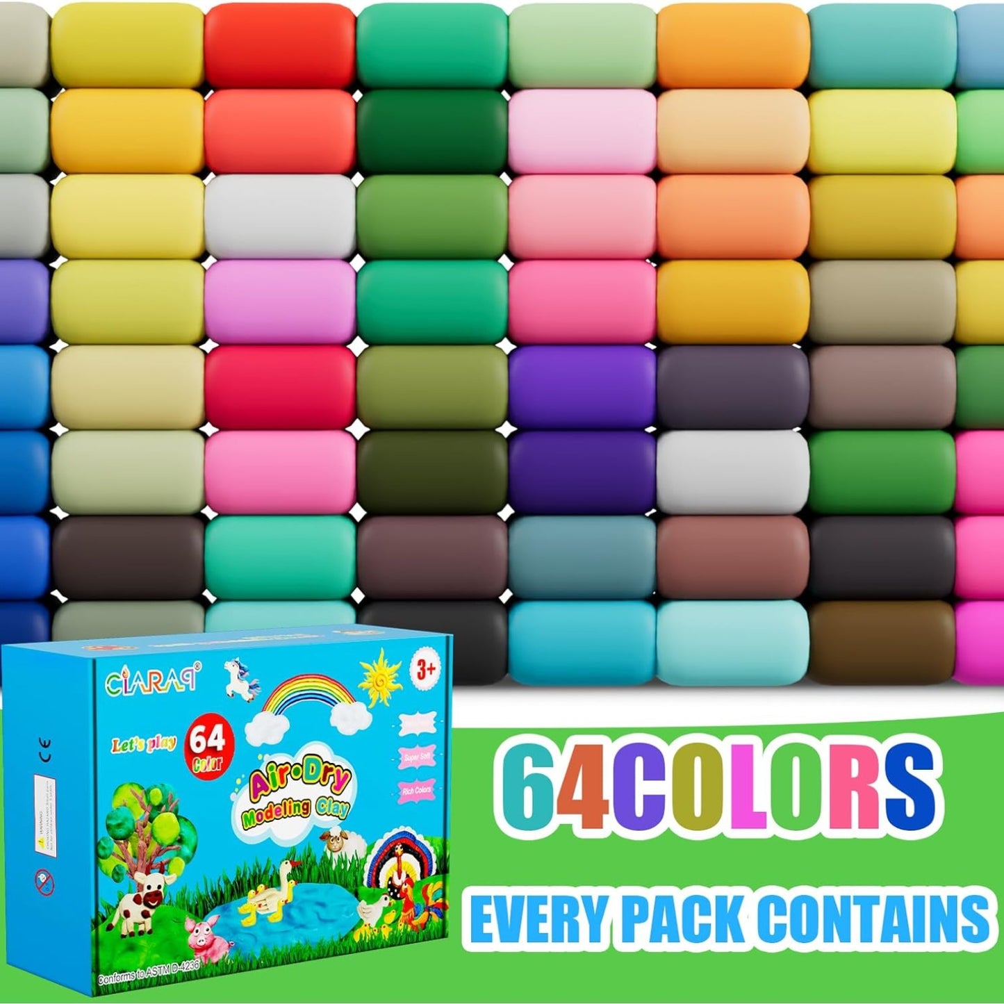 64 Colors Air Dry Magic Clay, CiaraQ DIY Molding Clay with Sculpting Tools, Soft & Ultra Light and Easy to Use, Kids Art Crafts Best Gift