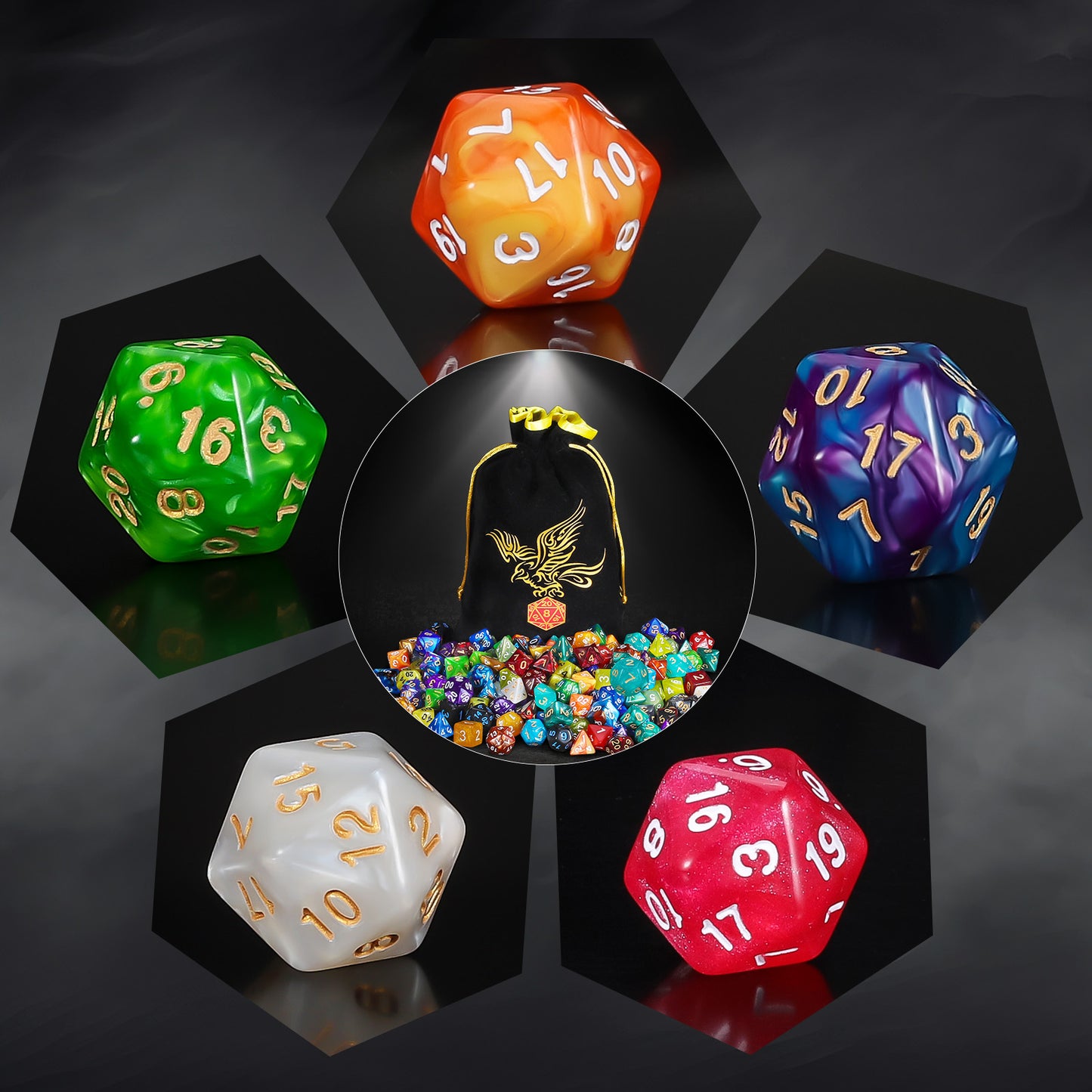 CiaraQ DND Dice Set 25 X7 Polyhedral Dice (175 PCS), 1 Large Flannel Bag, Suitable for Dungeons and Dragons D&D RPG MTG Table Games, Suitable for Over 14 Years Old