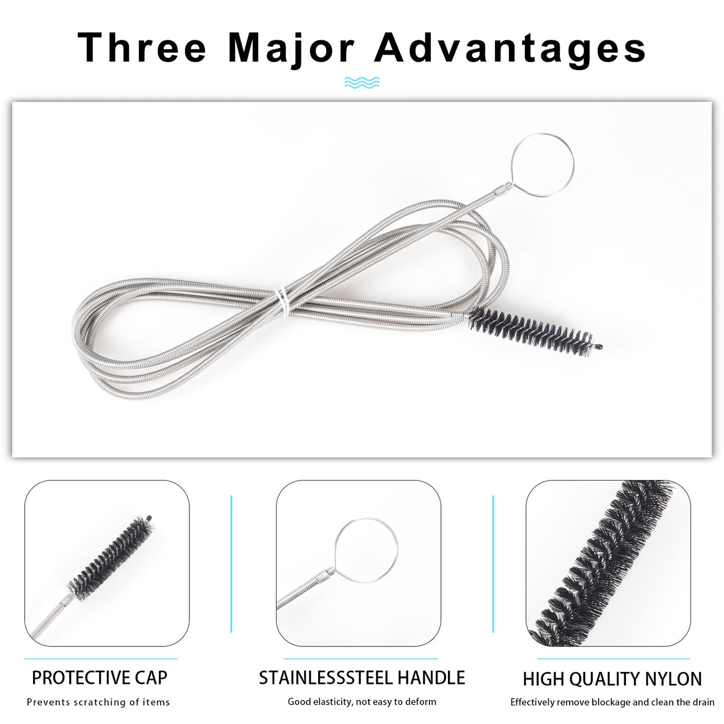 CiaraQ Flexible Long Drain Brush 60 inch and 8Inch Nylon Long CPAP Tube Cleaning Brush,Pipe Cleaners Brush for Home Kitchen Sink Plumbing,Set of 11pcs, Black