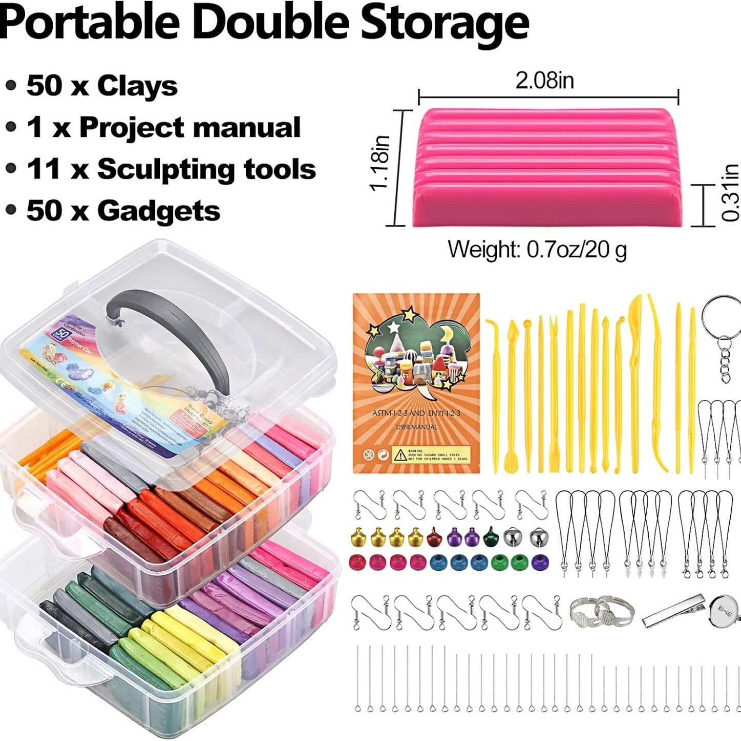 CiaraQ Polymer Clay Starter kit, Oven Bake Modeling Clay with Sculpting Tools, 50 Colors, 2.8 lb