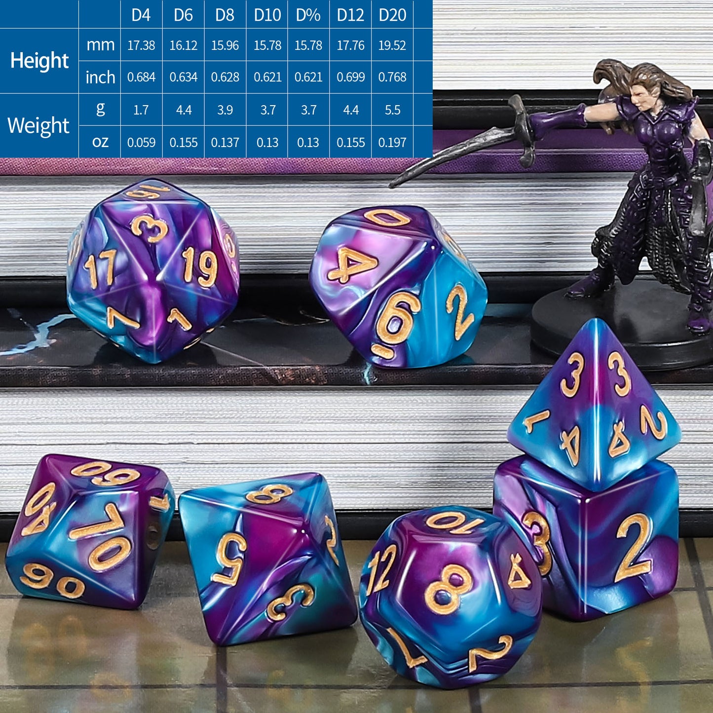 CiaraQ Polyhedral Dice - 8PCS Mystery Dice Set, Random D&D Dice Patterns & Bag, DND Gifts, Suitable for Dungeons and Dragons, RPG, MTG,Role Playing Table Game