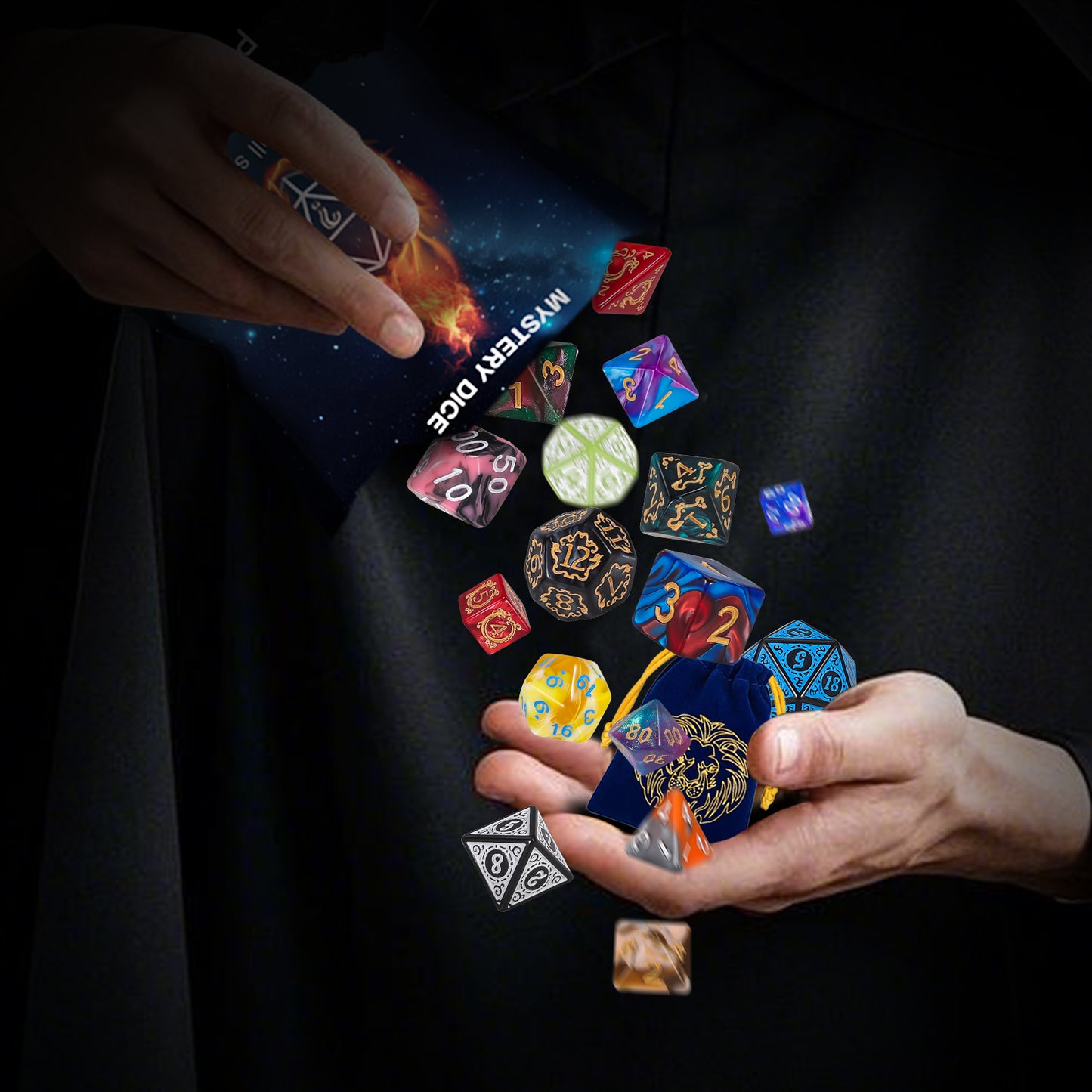 CiaraQ Polyhedral Dice - 8PCS Mystery Dice Set, Random D&D Dice Patterns & Bag, DND Gifts, Suitable for Dungeons and Dragons, RPG, MTG,Role Playing Table Game