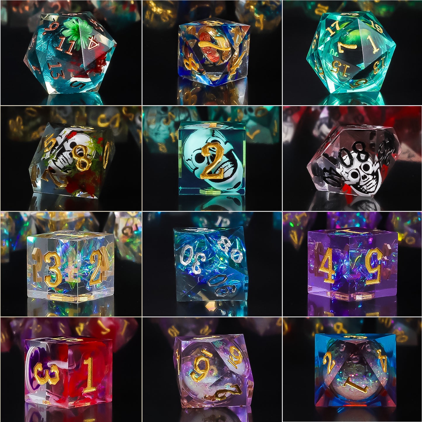 CiaraQ Resin Mystery Dice Set, 7 Pcs Handmade Sharp Edge Polyhedral Dice, Random Various Styles DND Dice & Dice Bag, DND Gifts