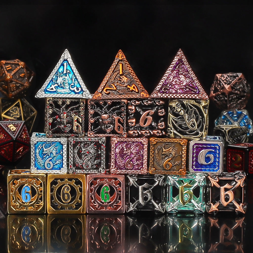 CiaraQ Mystery Metal DND Dice Set – 7pc Blind Bag with Random Class & Funny DND Stickers – Metal Role Playing Dice for Dungeons and Dragons