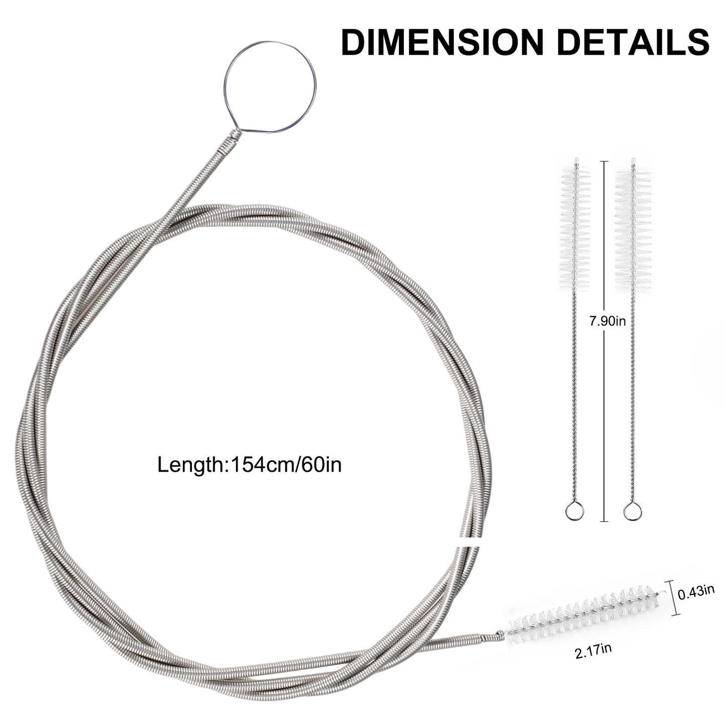 CiaraQ Flexible Long Drain Brush 60 inch and 8Inch Nylon Long CPAP Tube Cleaning Brush,Pipe Cleaners Brush for Home Kitchen Sink Plumbing,Set of 11pcs, White