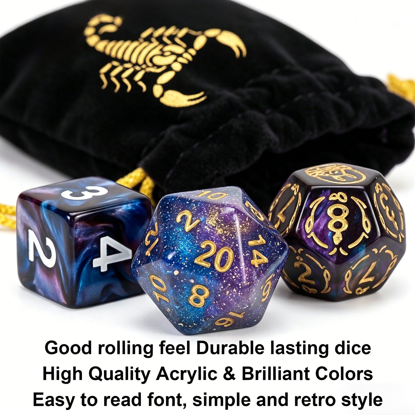 CiaraQ DND Mystery Dice Set- 7 Random Polygon RPG Dice, 3 Stickers and Velvet Bags-1 in 10 Chance of Receiving a Dice Blind Box DND Gift for TTRPG Players