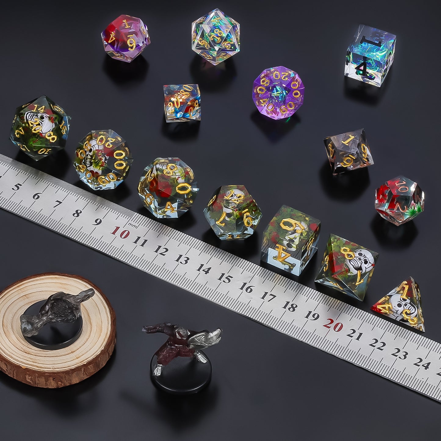 CiaraQ Resin Mystery Dice Set, 7 Pcs Handmade Sharp Edge Polyhedral Dice, Random Various Styles DND Dice & Dice Bag, DND Gifts