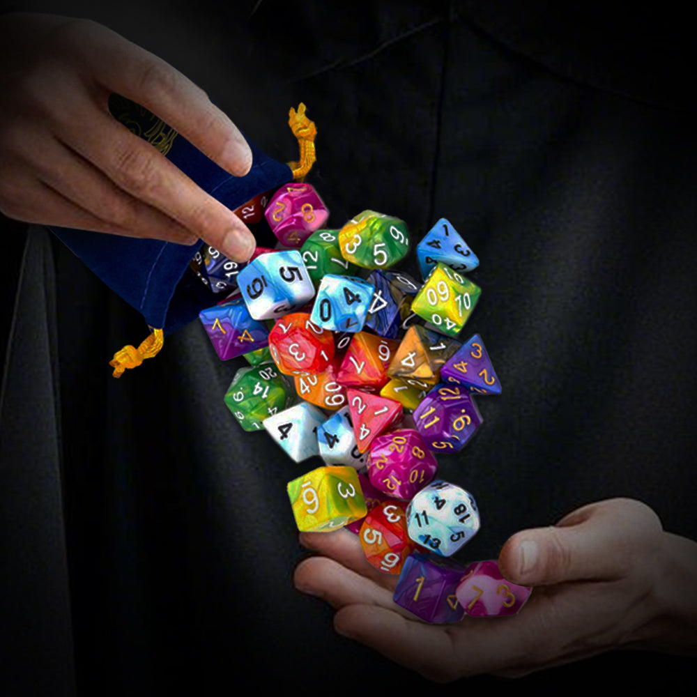 CiaraQ DND Dice Sets - 6 X 7 Polyhedral Dice (42pcs) with 6 Blue Drawstring Bags for Dungeons and Dragons, RPG, MTG,Role Playing Table Game