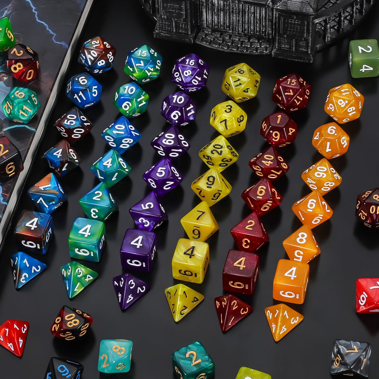 CiaraQ DND Dice Set 25 X7 Polyhedral Dice (175 PCS), 1 Large Flannel Bag, Suitable for Dungeons and Dragons D&D RPG MTG Table Games, Suitable for Over 14 Years Old