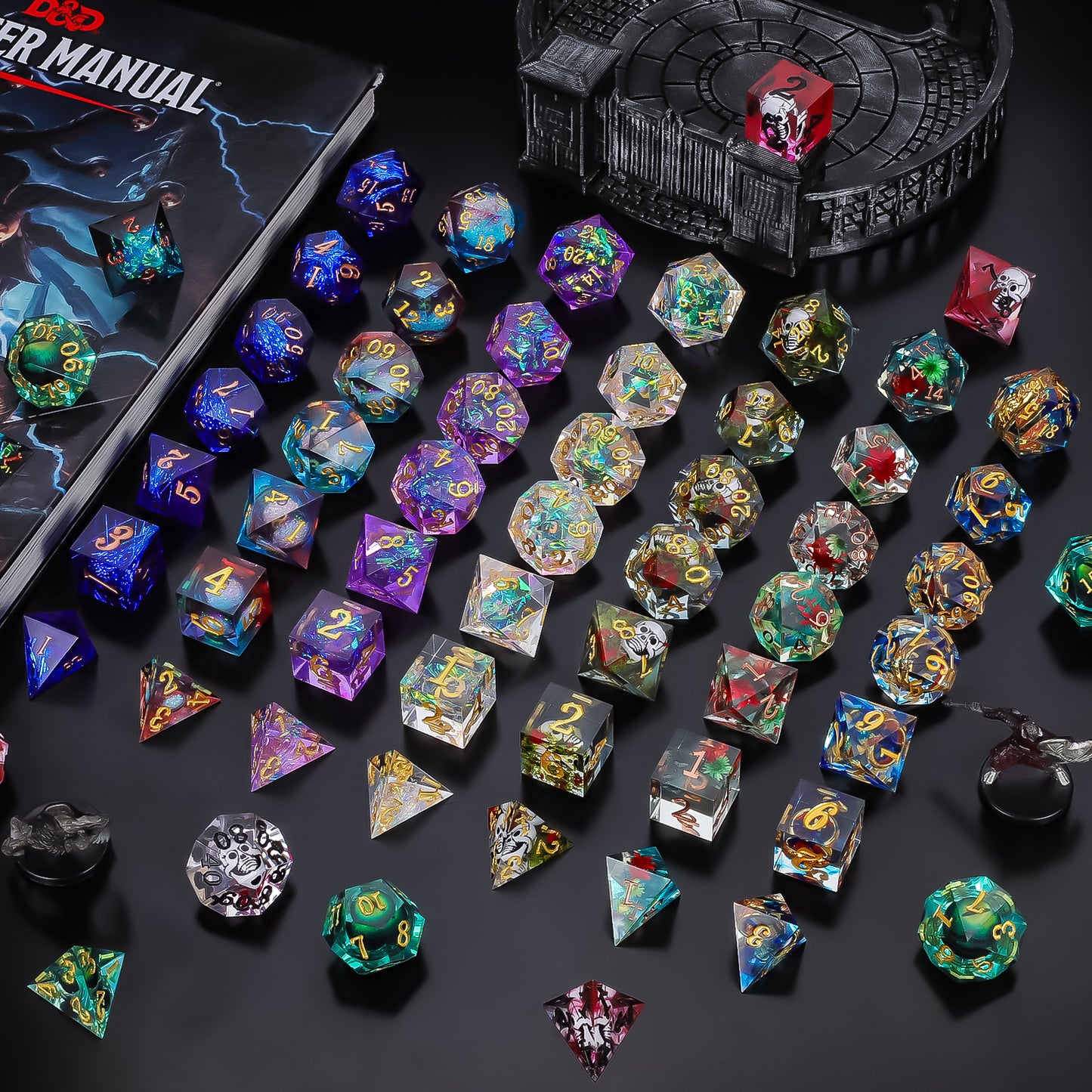 CiaraQ Resin Mystery Dice Set, 7 Pcs Handmade Sharp Edge Polyhedral Dice, Random Various Styles DND Dice & Dice Bag, DND Gifts