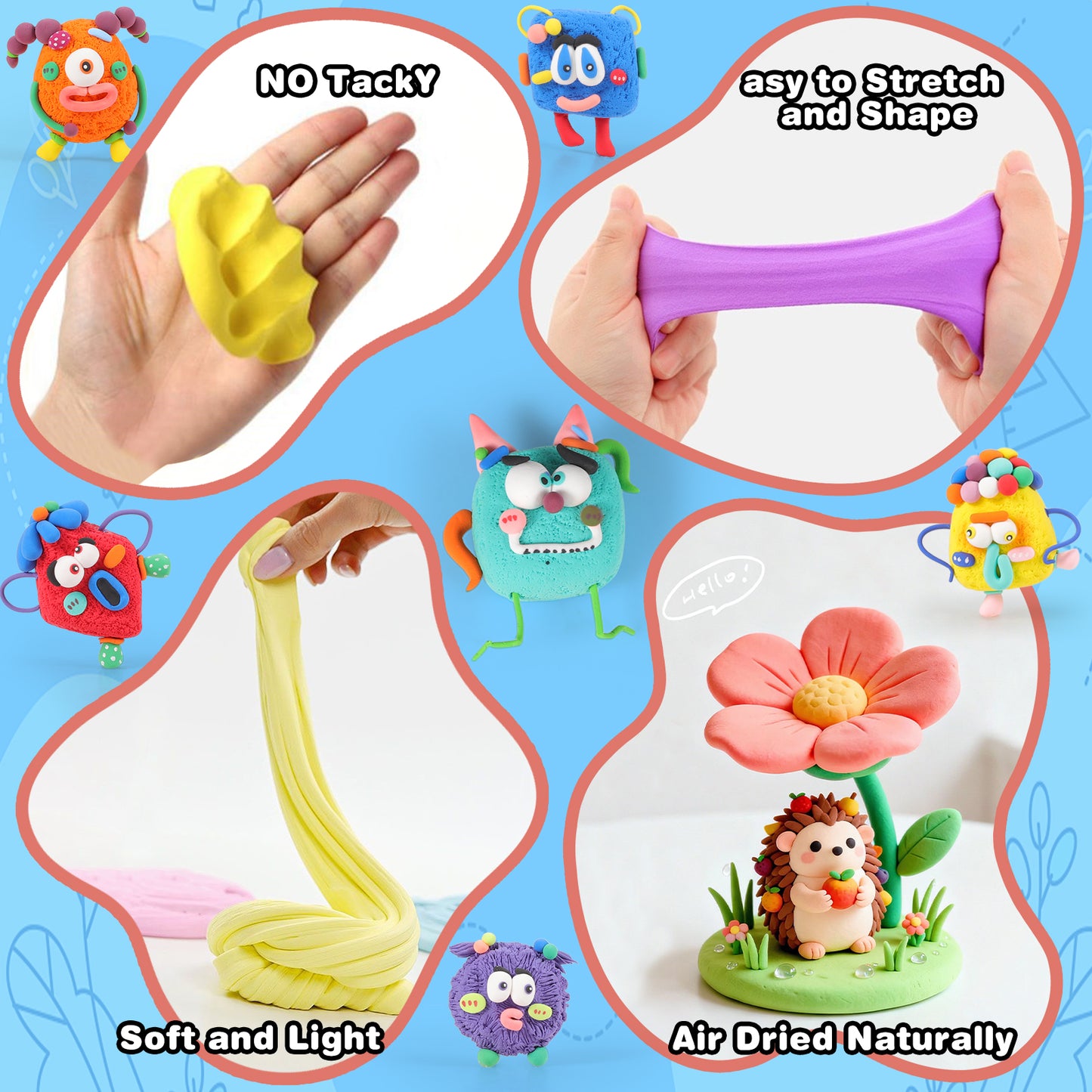 CiaraQ Air Dry Clay 66 Colors, Kids Toys Modeling Clay Kit, Soft and Non-Sticky, Art and Crafts for Boys & Girls 3-12 Years Old