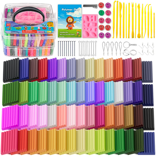CiaraQ Polymer Clay with Sculpting Tools, 60 Colors Oven Bake Modeling Clay for Kids and Beginners