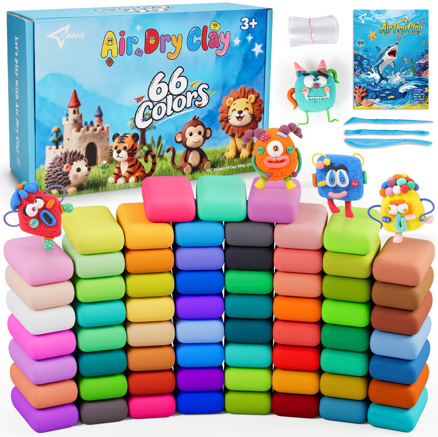 CiaraQ Air Dry Clay 66 Colors, Kids Toys Modeling Clay Kit, Soft and Non-Sticky, Art and Crafts for Boys & Girls 3-12 Years Old
