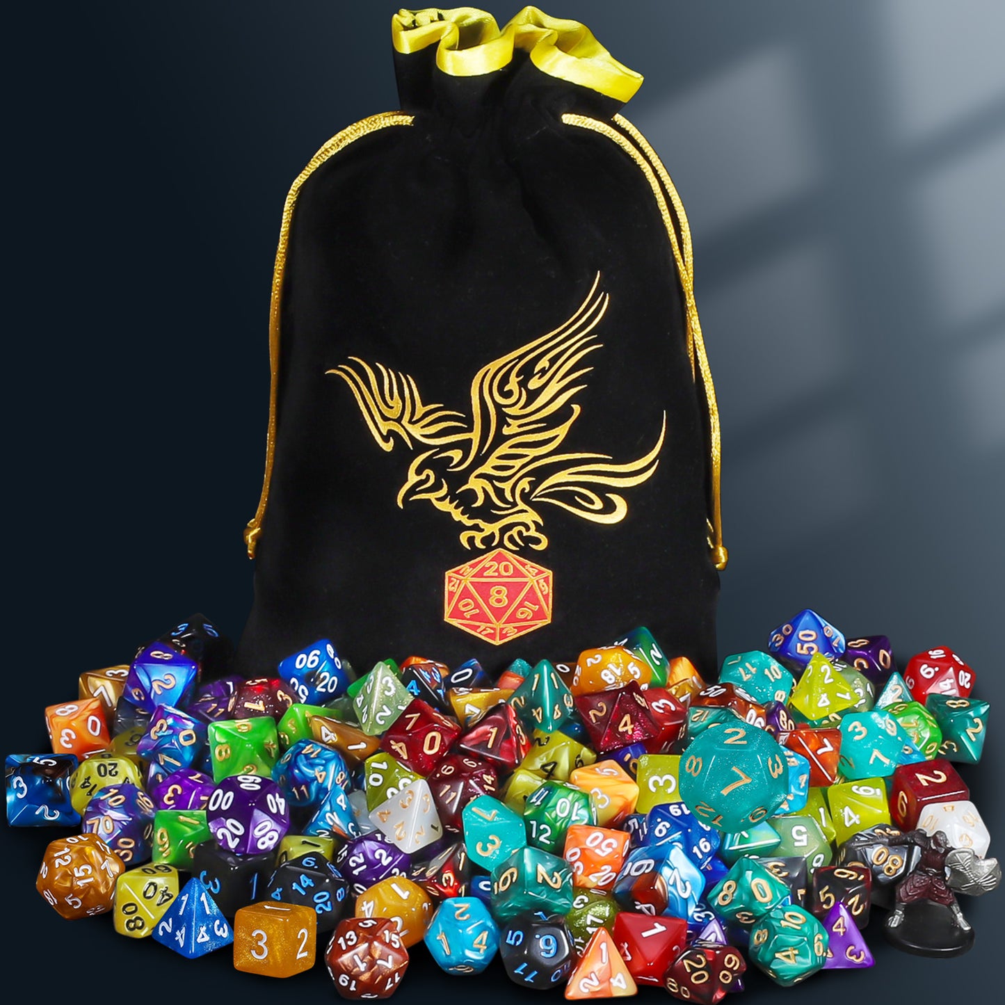 CiaraQ DND Dice Set 25 X7 Polyhedral Dice (175 PCS), 1 Large Flannel Bag, Suitable for Dungeons and Dragons D&D RPG MTG Table Games, Suitable for Over 14 Years Old