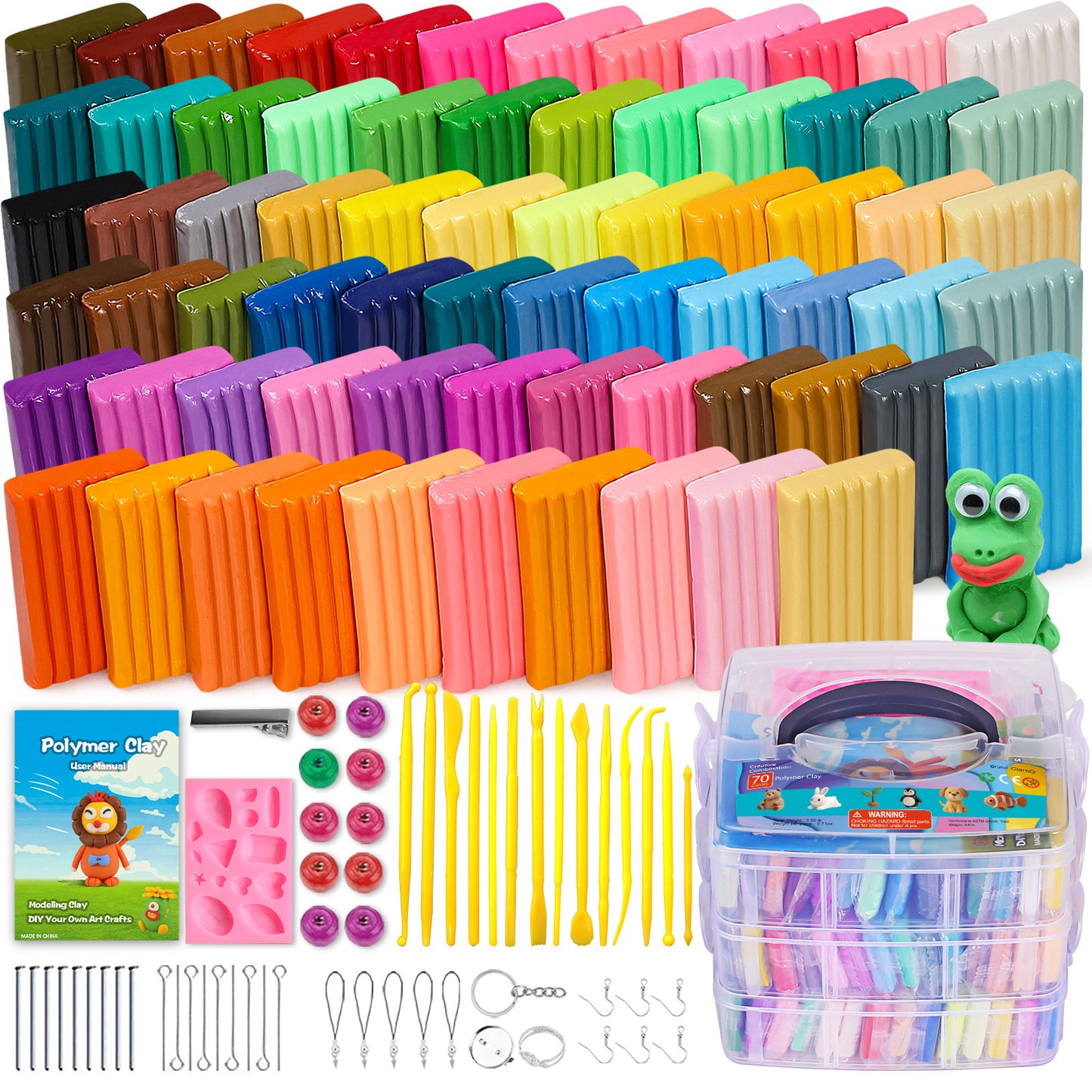 CiaraQ Polymer Clay Starter kit, Oven Bake Modeling Clay with Sculpting Tools, 70 Colors, 3.69 lbs
