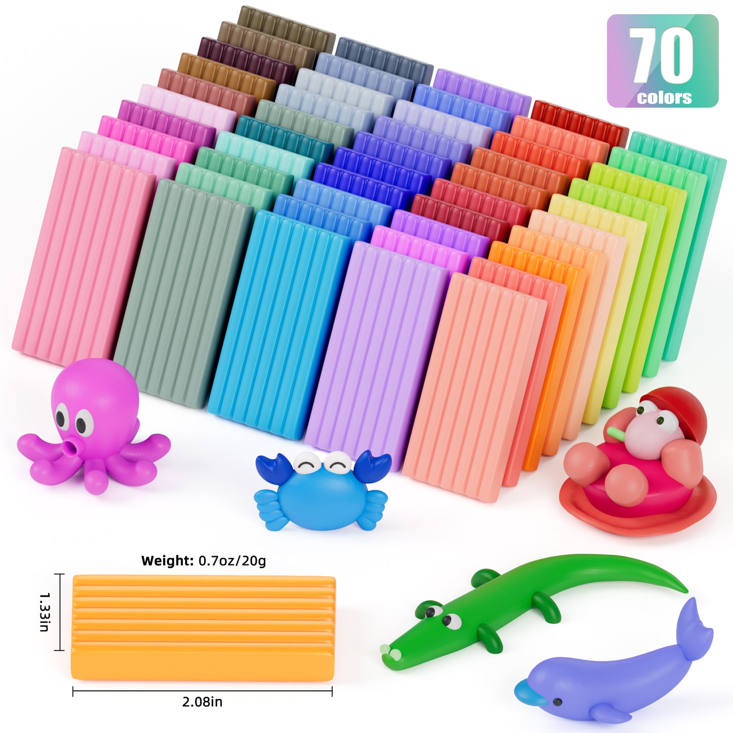 CiaraQ Polymer Clay Starter kit, Oven Bake Modeling Clay with Sculpting Tools, 70 Colors, 3.69 lbs