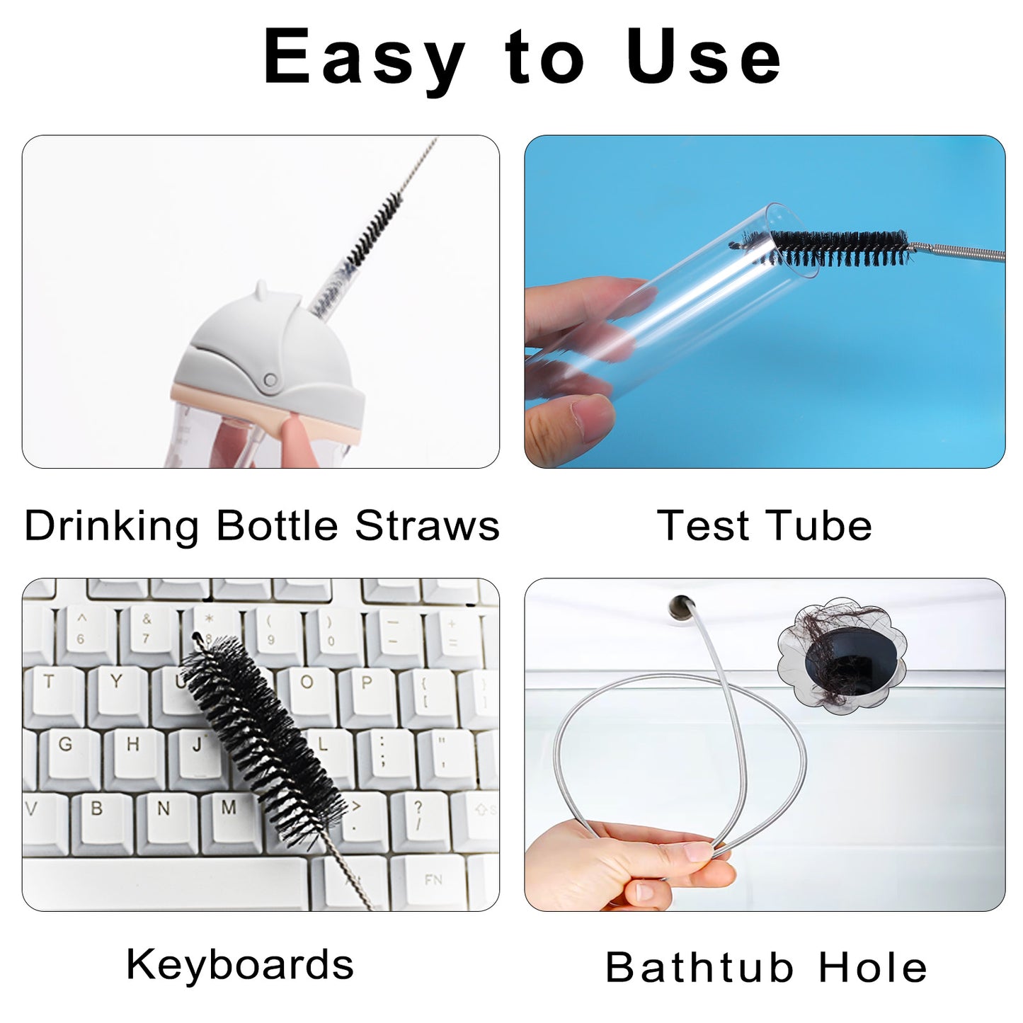 CiaraQ Flexible Long Drain Brush 60 inch and 8Inch Nylon Long CPAP Tube Cleaning Brush,Pipe Cleaners Brush for Home Kitchen Sink Plumbing,Set of 11pcs, Black