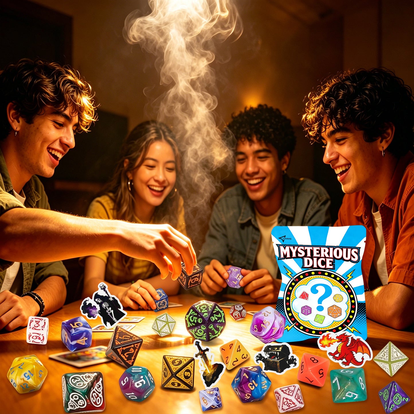 CiaraQ DND Mystery Dice Set- 7 Random Polygon RPG Dice, 3 Stickers and Velvet Bags-1 in 10 Chance of Receiving a Dice Blind Box DND Gift for TTRPG Players
