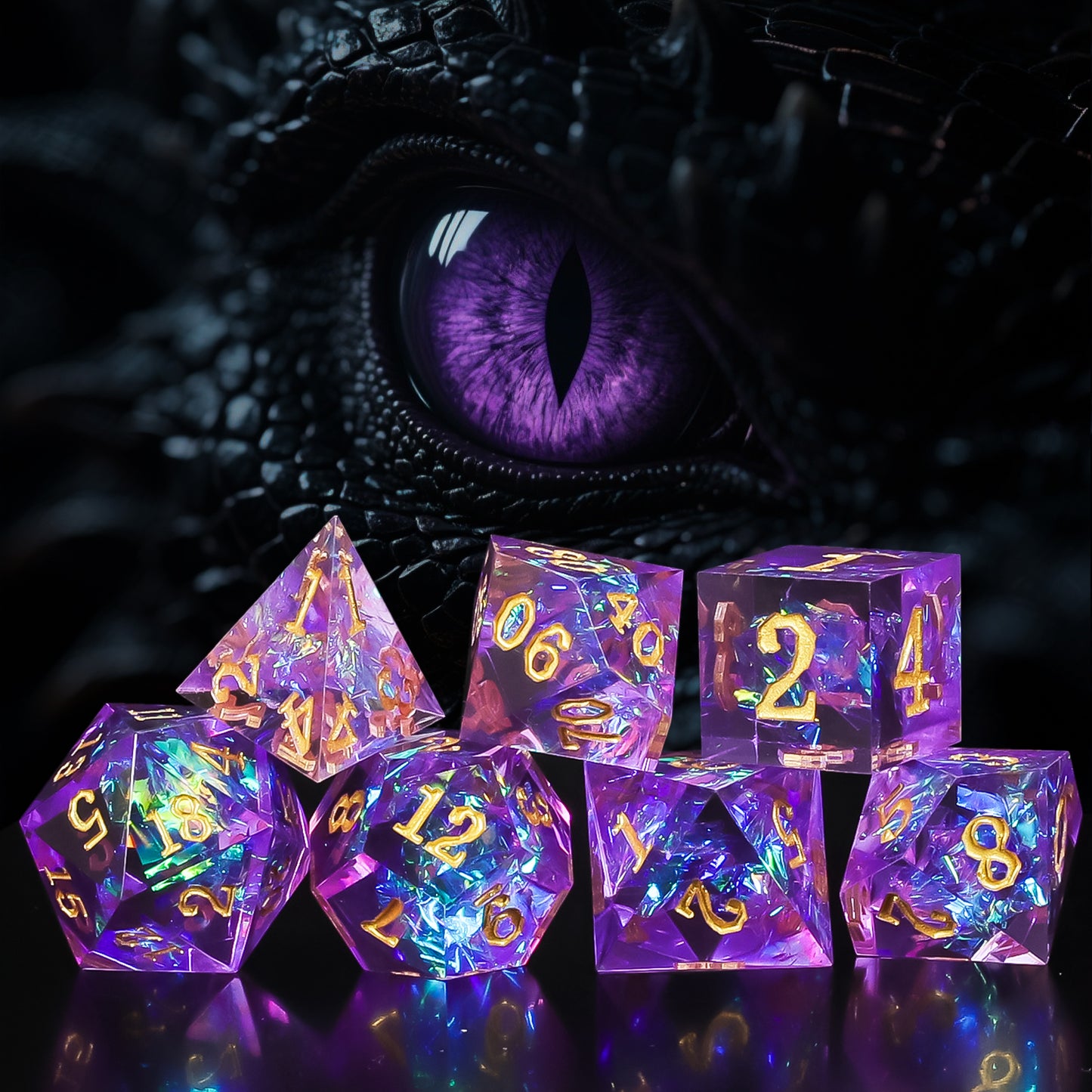 CiaraQ Resin Mystery Dice Set, 7 Pcs Handmade Sharp Edge Polyhedral Dice, Random Various Styles DND Dice & Dice Bag, DND Gifts
