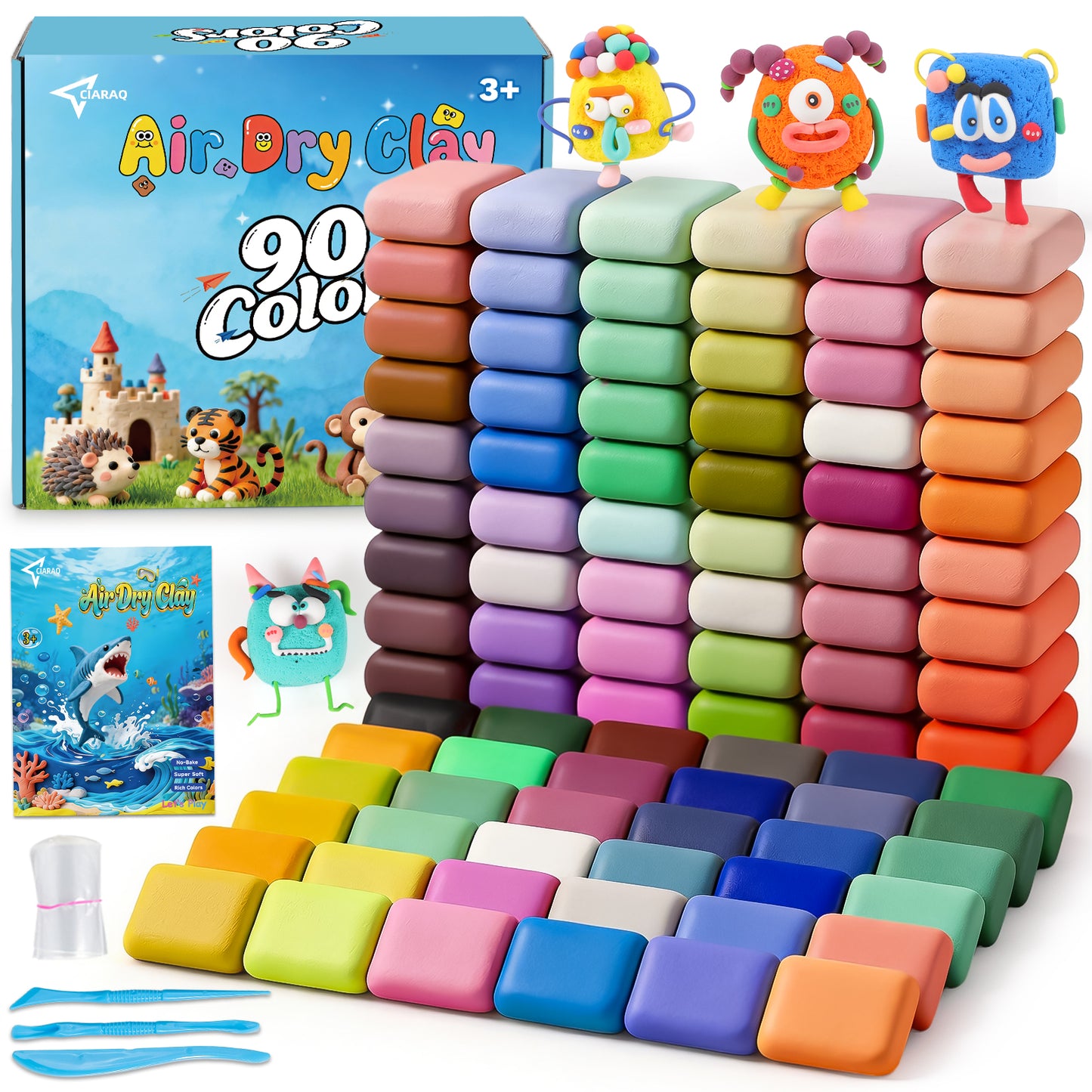 CiaraQ Air Dry Clay 90 Colors, Kids Toys Modeling Clay Kit, Soft and Non-Sticky, Art and Crafts for Boys & Girls 3-12 Years Old