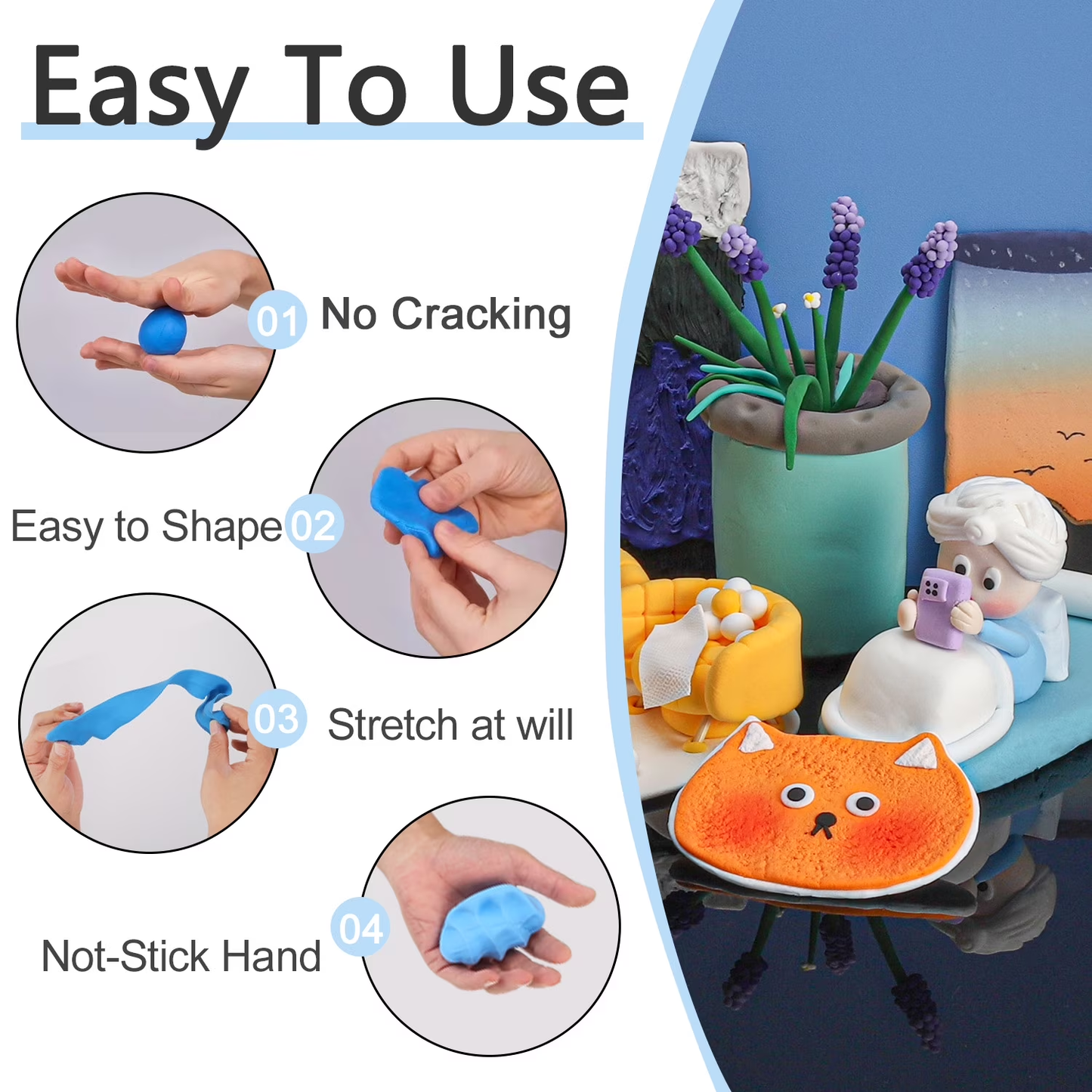 CiaraQ Air Dry Ultra Light Modeling Clay Kit - 24 Colors, Best Gift for Boys & Girls Age 3-12 Year Old, DIY Molding Kids, with Sculpting Tools