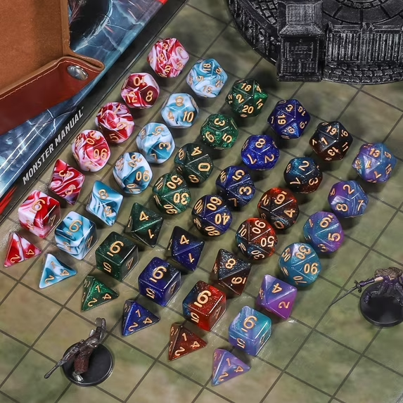 CiaraQ DND Dice Set - 42 Pcs polyhedral dice Set with 6 Colorful Bag and PU Leather Velvet Tray for Dungeons Dragons D&D RPG MTG Table Games