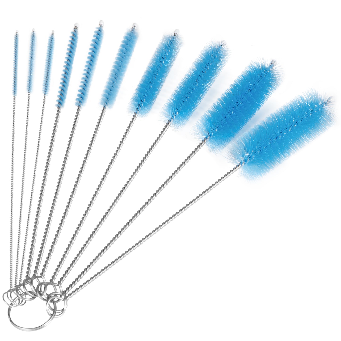 Bottle Cleaning Brushes, 8 Inch Nylon Tube Brush Set, Cleaner for Narrow Neck Bottles Cups with Hook, Set of 10pcs (Blue)