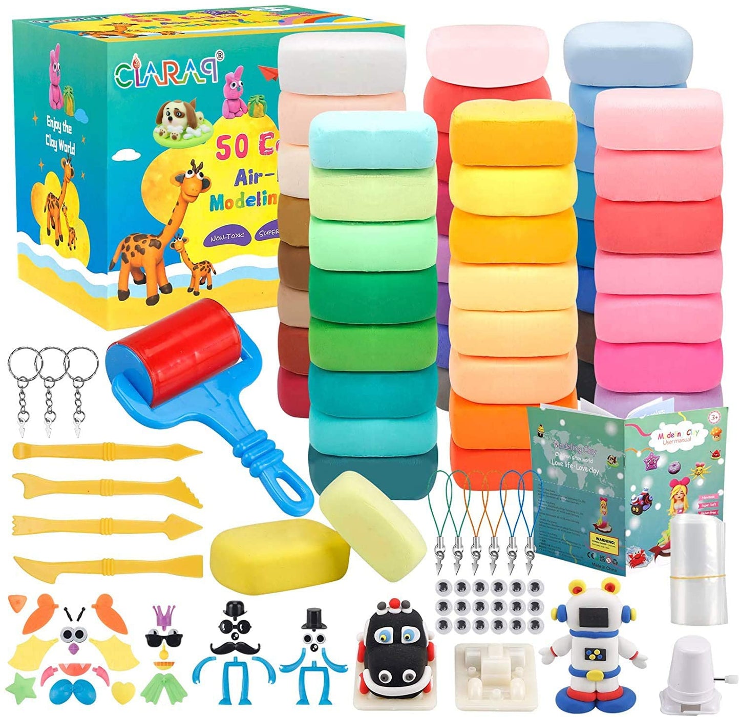 Modeling Clay Kit - 50 Colors Air Dry Ultra Light Clay, Safe & Non-Toxic DIY Magic Clay with Tools, Project Booklet, Accessories, Great Gift for Kids.