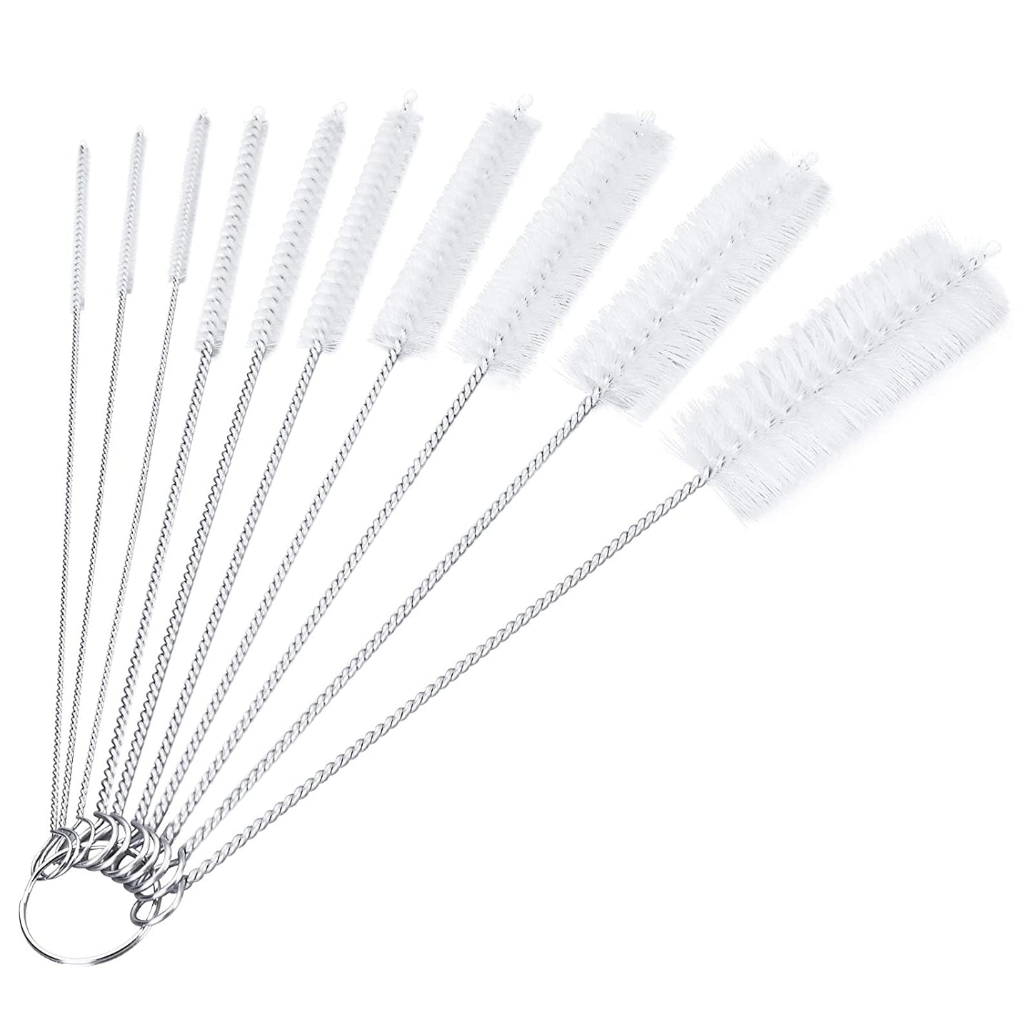 Bottle Cleaning Brushes, 8 Inch Nylon Tube Brush Set, Cleaner for Narrow Neck Bottles Cups with Hook, Set of 10pcs.