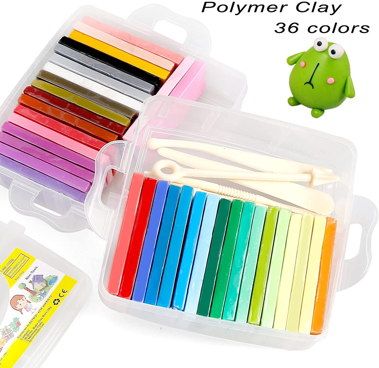 Polymer Clay Starter Kit, CiaraQ 36 Colors Oven Bake Modeling Clay, DIY Craft Clay with 5 Sculpting Tools, Accessories and Storage Box.