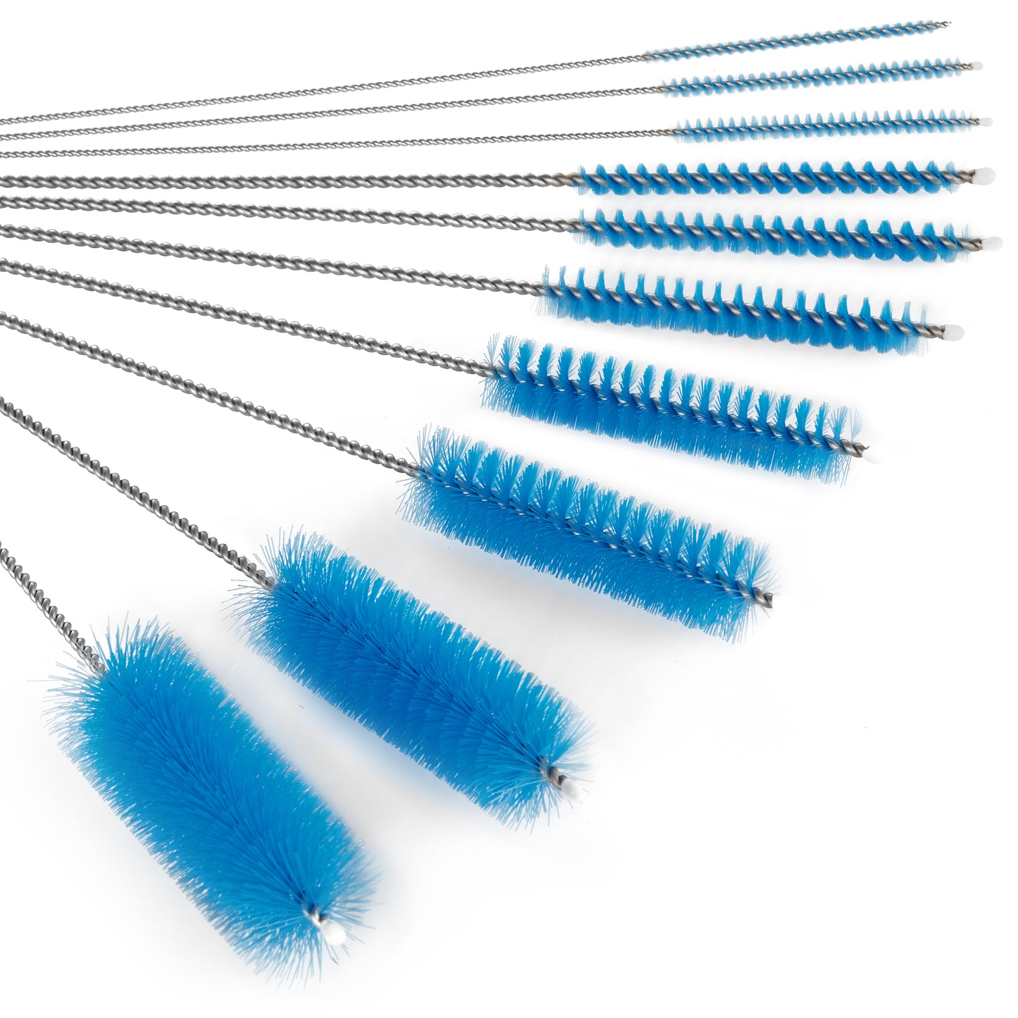 Bottle Cleaning Brushes, 8 Inch Nylon Tube Brush Set, Cleaner for Narrow Neck Bottles Cups with Hook, Set of 10pcs (Blue)