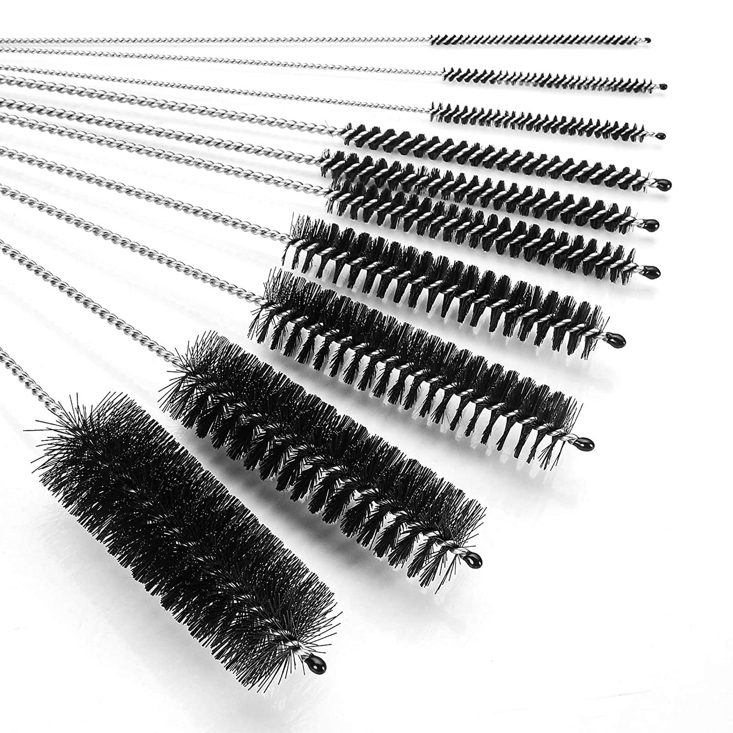 Bottle Cleaning Brushes, 8 Inch Nylon Tube Brush Set, Cleaner for Narrow Neck Bottles Cups with Hook, Set of 10pcs