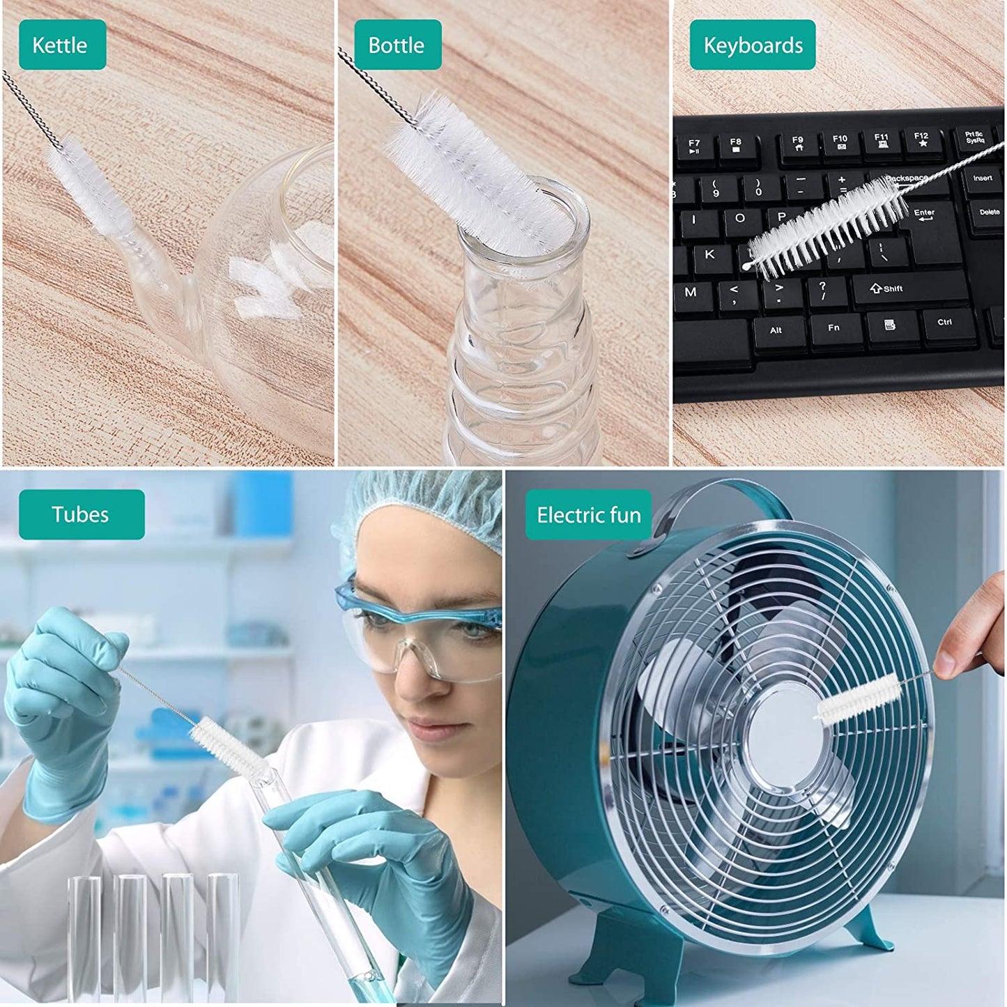 Bottle Cleaning Brushes, 8 Inch Nylon Tube Brush Set, Cleaner for Narrow Neck Bottles Cups with Hook, Set of 10pcs.
